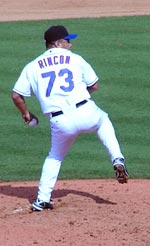 Ricardo Rincon pitching for the Mets in spring training at Port St. Lucie