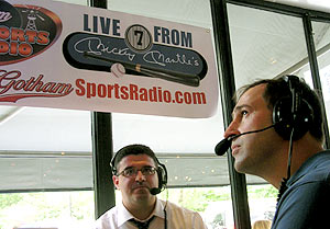 Joe Janish and Mark Healey recording Live From Mickey Mantle's radio show