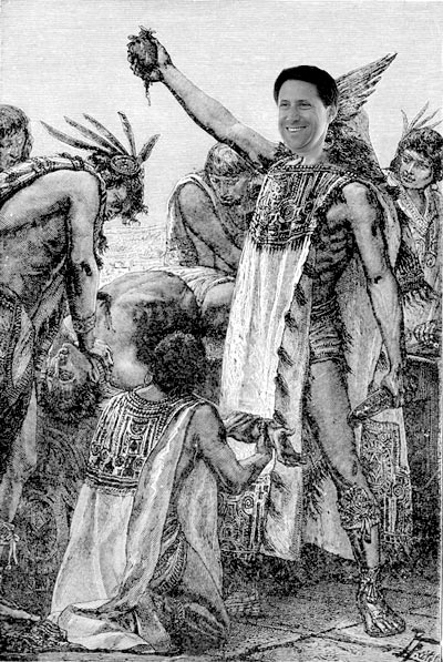 Aztec Indian rips heart out of sacrificed human